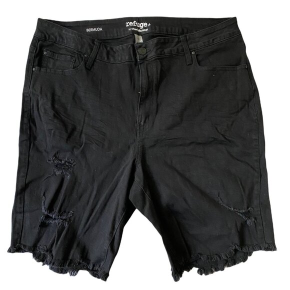 Refuge+ By Charlotte Russe Women’s Black Bermuda Distressed Shorts Size 22 Denim - Picture 1 of 13